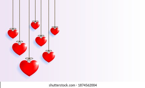 Sample greeting letterhead for New Year, Christmas, Day of Valentine or wedding. Red stylistic hearts on threads with shadows. EPS10