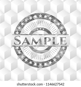 Sample grey emblem with geometric cube white background