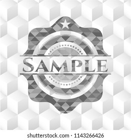 Sample grey emblem. Retro with geometric cube white background