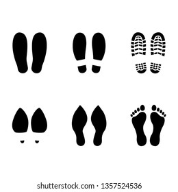 Sample human Foot silhouette Set. Shoes footsteps people vector icon. Black Steps sign print. Walk person.