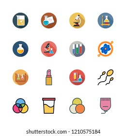 sample icon set. vector set about test tubes, flask, lipstick and science icons set.