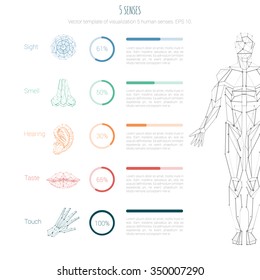 Sample illustration of Five Senses elements with rounded shape progress bars. You can use it for medical posters, gaming interfaces, health application. Abstract info graphic icons and elements