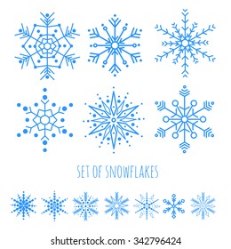 A sample of isolated snowflakes for Christmas cards. Vector.