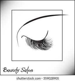 Sample logo for a beauty salon, cosmetics product, mascara label, cosmetology procedures, makeup stylist. Eyelash extensions or false lashes symbol.  