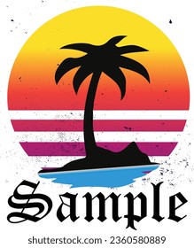 A sample logo with a palm tree and a sunset.