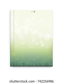 Sample magazine template and abstract green grass field image on cover. Vector illustration.