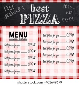 Sample menu design in the pizzeria, freehand drawing