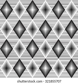 Sample motley abstract seamless pattern with black and white rhombus