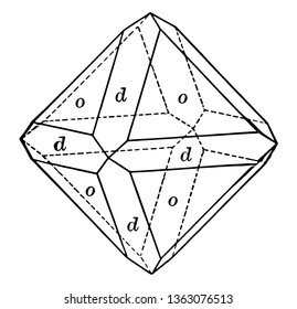 La combinación de octaedro y dodecaedro de muestra. Es lo extremadamente afilados isosceles triángulos, dibujo de líneas vintage o ilustración de grabado.