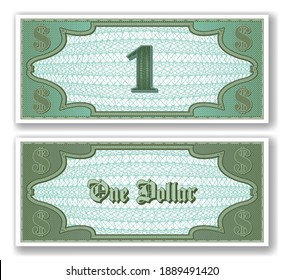 Sample paper certificate for 1 dollars. Obverse and reverse of the bill. Mesh. EPS10