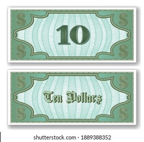 Sample paper certificate for 10 dollars. Obverse and reverse of the bill. Mesh. EPS10