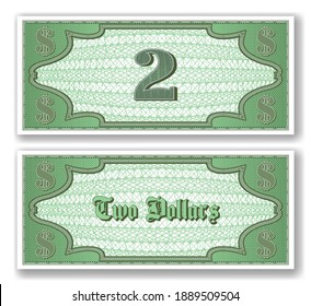 Sample paper certificate for 2 dollars. Obverse and reverse of the bill. Mesh. EPS10