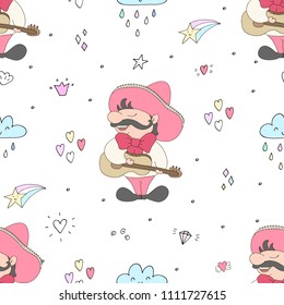 Sample pattern vector background. Mexican with sombrero and guitar