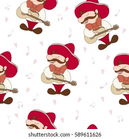 Sample pattern vector background. Mexican with sombrero and guitar.