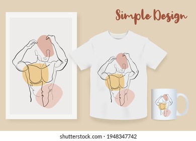 Sample product Continuous line male figure naked strong muscular healthy vector illustration hand drawn design print graphics style Contemporary portrait Mug, shirt, postcard