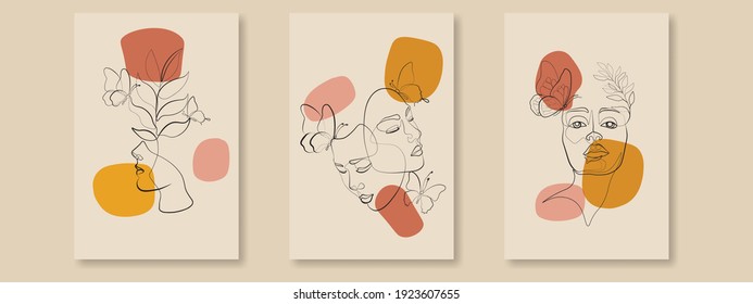 Sample product Surreal Faces Continuous line, drawing of set faces and hairstyle, fashion concept, woman beauty minimalist, vector illustration pretty. Contemporary portrait Mug, shirt, postcard