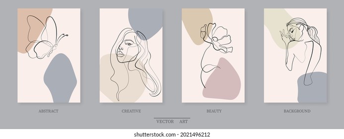 Sample product Surreal Faces Continuous line, drawing of set faces and hairstyle, fashion concept, woman beauty minimalist, vector illustration pretty. Contemporary portrait Mug, shirt, postcard