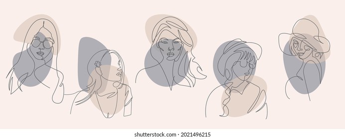 Sample product Surreal Faces Continuous line, drawing of set faces and hairstyle, fashion concept, woman beauty minimalist, vector illustration pretty. Contemporary portrait Mug, shirt, postcard