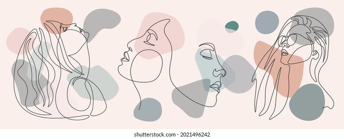 Sample product Surreal Faces Continuous line, drawing of set faces and hairstyle, fashion concept, woman beauty minimalist, vector illustration pretty. Contemporary portrait Mug, shirt, postcard