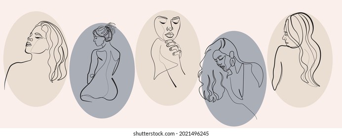 Sample product Surreal Faces Continuous line, drawing of set faces and hairstyle, fashion concept, woman beauty minimalist, vector illustration pretty. Contemporary portrait Mug, shirt, postcard