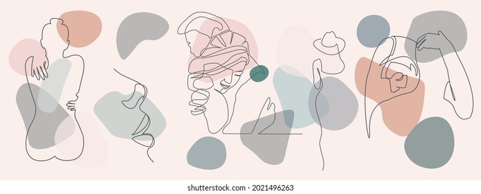 Sample product Surreal Faces Continuous line, drawing of set faces and hairstyle, fashion concept, woman beauty minimalist, vector illustration pretty. Contemporary portrait Mug, shirt, postcard