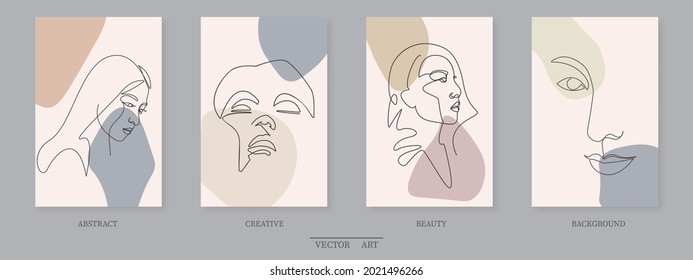 Sample product Surreal Faces Continuous line, drawing of set faces and hairstyle, fashion concept, woman beauty minimalist, vector illustration pretty. Contemporary portrait Mug, shirt, postcard