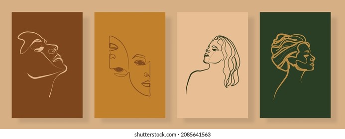 Sample product Surreal Faces Continuous line, drawing of set faces and hairstyle, fashion concept, woman beauty minimalist, vector illustration pretty. Contemporary portrait Mug, shirt, postcard