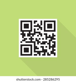 Sample qr code icon with long shadow, flat style - Vector