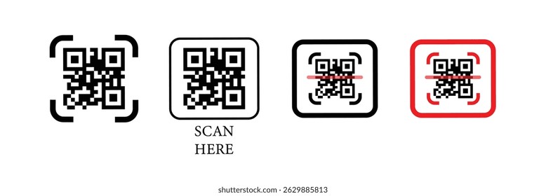 Sample qr code icon on white background. Scan me QR Code Icon Outline Style for web and mobile apps, payment. Scan me line icon with QR code.