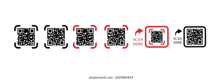 Sample qr code icon on white background. Scan me QR Code Icon Outline Style for web and mobile apps, payment. Scan me line icon with QR code.