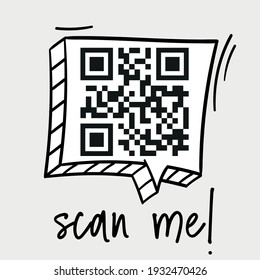 Sample Qr code for smartphone. Scan me inscription tag. QR Code icon for scanning. Qr verification.