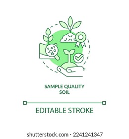 Beispiel für ein qualitativ hochwertiges Konzept des Bodens grün Symbol. Analyse der Bodenschicht. Abstrakte Idee für die Bodengesundheit in dünner Linie. Einzeln Umrisszeichnung. Bearbeitbarer Strich. Arial, Myriad Pro Fett Schriftarten verwendet