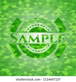 Sample realistic green emblem. Mosaic background