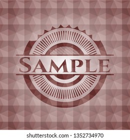 Sample red emblem with geometric pattern background. Seamless.