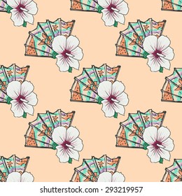 sample of seamless background with Japanese fan