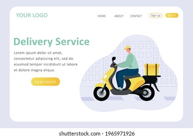 Sample site, home page. Delivery.A man rides a moped
