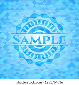 Sample sky blue emblem with triangle mosaic background
