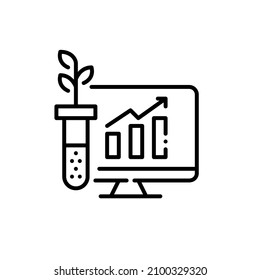 Sample Of Soil In A Tube And Infographic On A Laptop. Pixel Perfect, Editable Stroke Icon