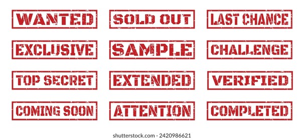 Sample sold out set stamp grunge red on white background. Print vector design.