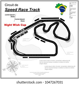 Sample speed race track circuit for car competition isolated on white background