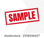 Sample stamp. Sample word isolated in transparent background. Squares vector red grunge rubber stamp. vector illustration