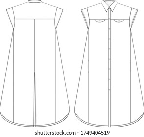 Sample of a technical drawing for a dress model in a shirt style