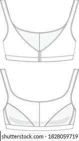 sample of a technical drawing for a model of a bra without back fasteners, for yoga or pilates classes