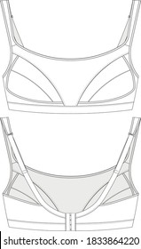 sample technical drawing for a model bra or top for sports.
the clasp is located at the back