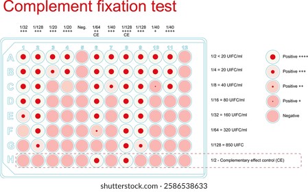 Sample test plate with results of serum complement fixation assay for diagnosis of bovine brucellosis