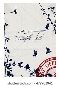 Sample text card design with pigeon and tree silhouettes