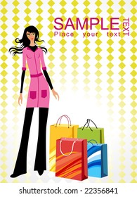 sample text shopping background with a trendy girl photo