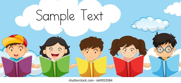 Sample text template with kids reading books illustration