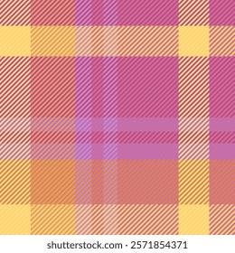 Sample texture plaid textile, interior seamless vector pattern. Vintage fabric check background tartan in pink and amber colors.
