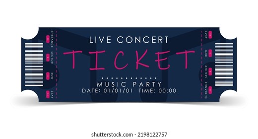 Sample ticket for entry to a musical concert. Modern ticket card illustration template. Vector.